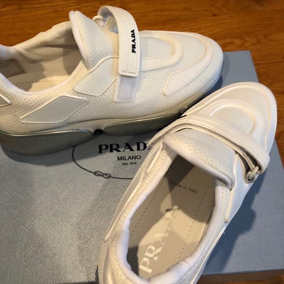 Prada White Tonal Sock Cloudbust Sneakers - Picture 5 of 9